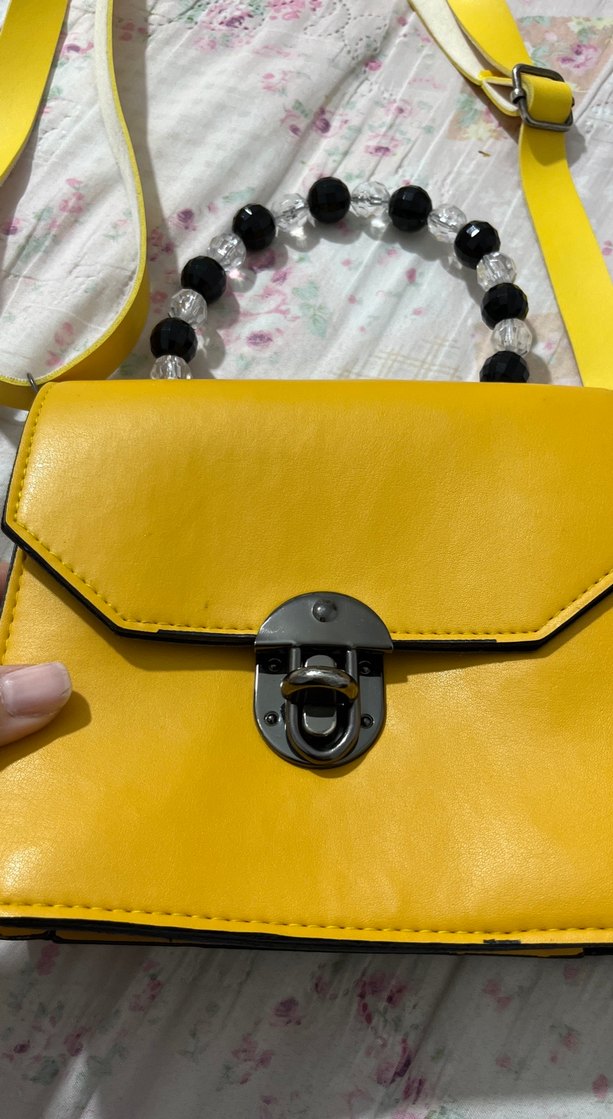 Sarı Deri Tokalı Bohem Çanta - Görsel 5