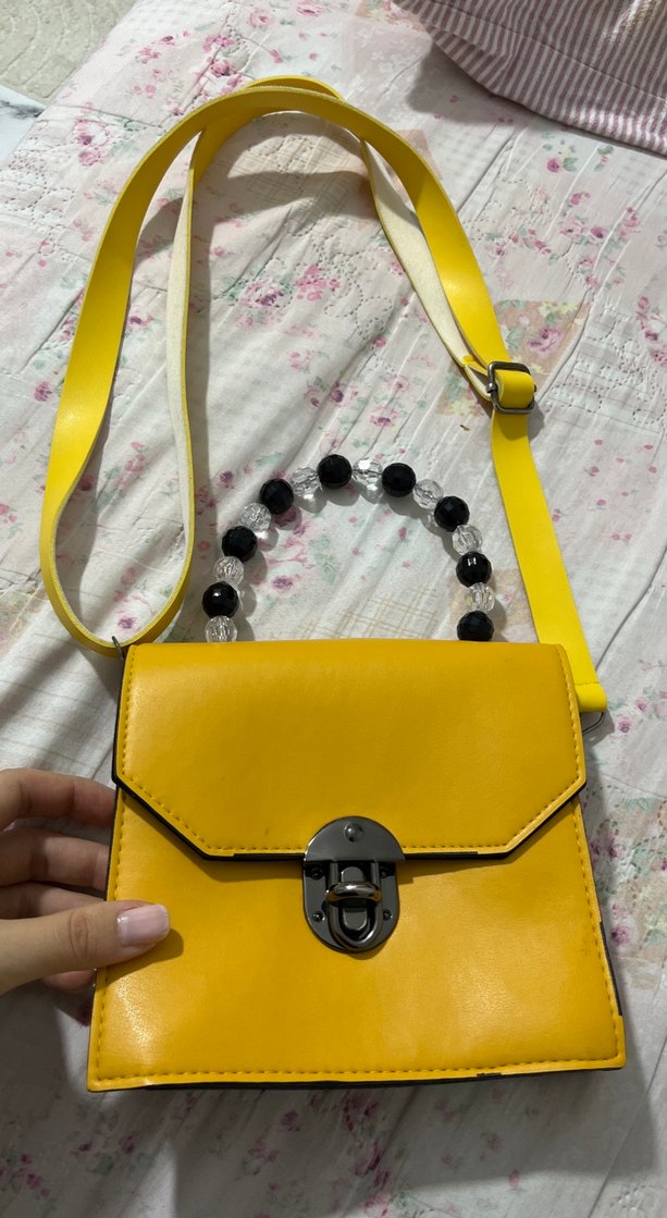 Sarı Deri Tokalı Bohem Çanta - Görsel 4
