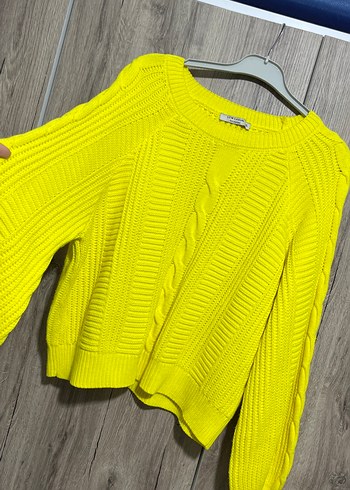 Sarı Örgü Kadın Mini Kazak - Görsel 2