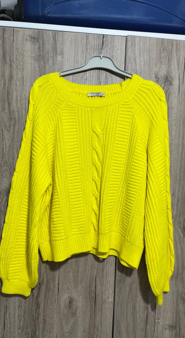 Sarı Örgü Kadın Mini Kazak - Görsel 4