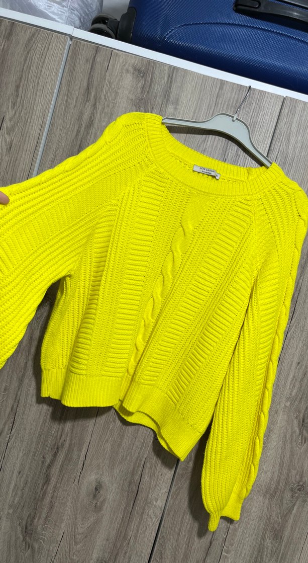 Sarı Örgü Kadın Mini Kazak - Görsel 2