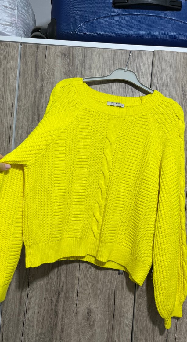 Sarı Örgü Kadın Mini Kazak - Görsel 5