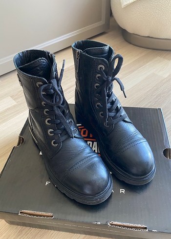 Harley Davidson Siyah Deri Biker Bot - Görsel 7