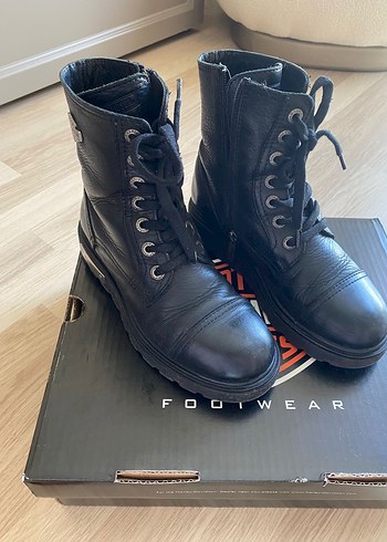 Harley Davidson Siyah Deri Biker Bot - Görsel 5