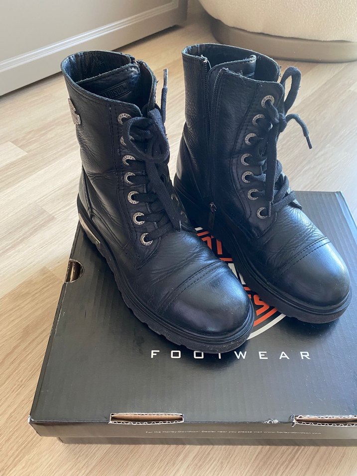 Harley Davidson Siyah Deri Biker Bot - Görsel 5