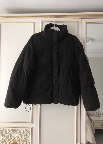 Fermuarlı Siyah Kadın Kışlık şişme oversize mont