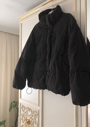 m Beden Fermuarlı Siyah Kadın Kışlık şişme oversize mont