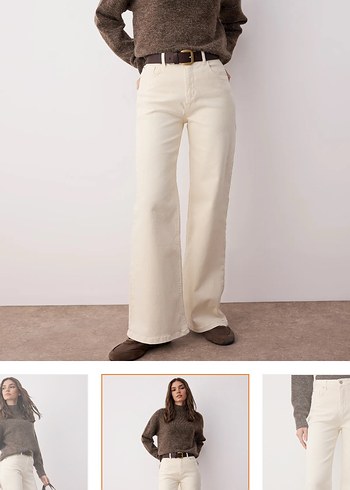 Ekru yüksek bel widge leg jeans