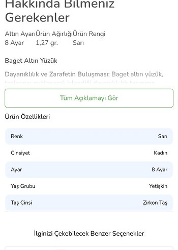 Diğer 8 AYAR ALTIN BAGET YÜZÜK