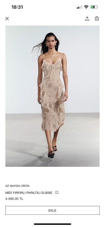 Zara Zara midi fırfırlı parıltılı elbise