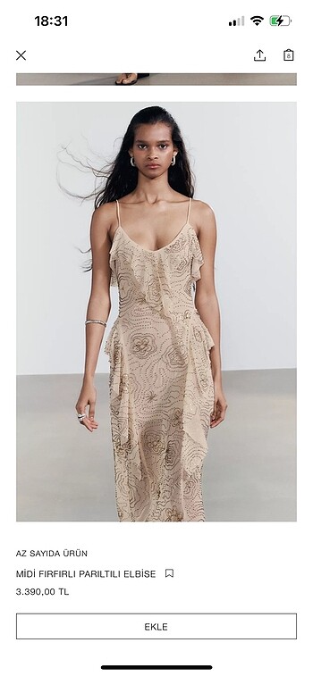 Zara midi fırfırlı parıltılı elbise