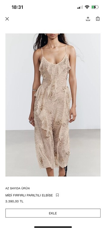 Zara Zara midi fırfırlı parıltılı elbise