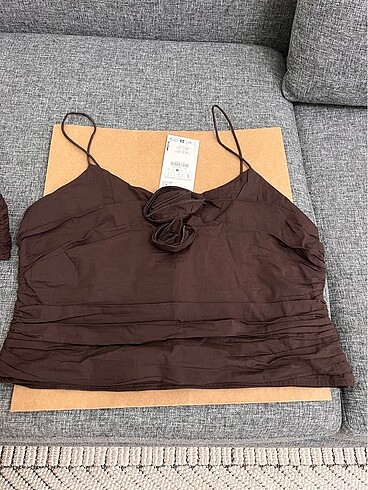 l Beden kahverengi Renk Zara çiçek detaylı top