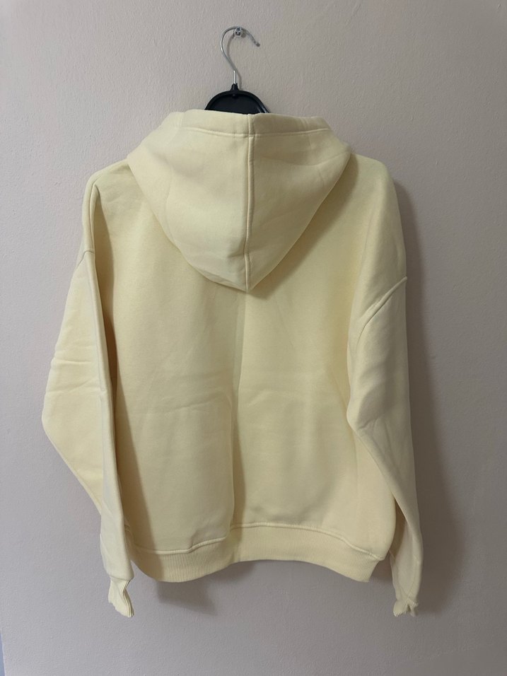 Sarı Kadın Kapüşonlu Basic Sweatshirt - Görsel 3