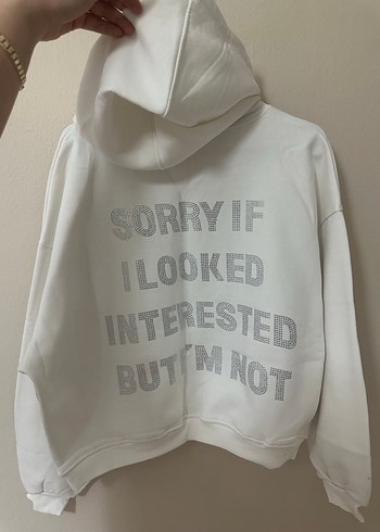 Beyaz Kapüşonlu Oversize Sweatshirt - Görsel 3