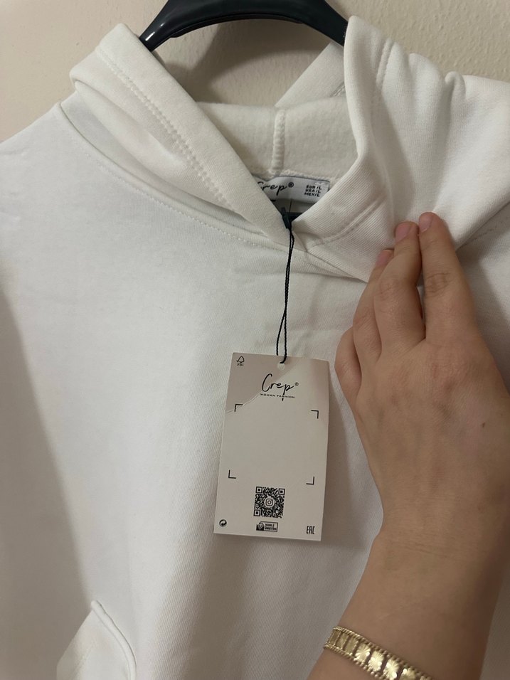 Beyaz Kapüşonlu Oversize Sweatshirt - Görsel 2