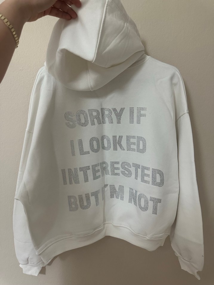 Beyaz Kapüşonlu Oversize Sweatshirt - Görsel 3