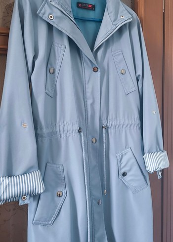 Mavi Düğmeli Uzun Kadın Trençkot - Görsel 3