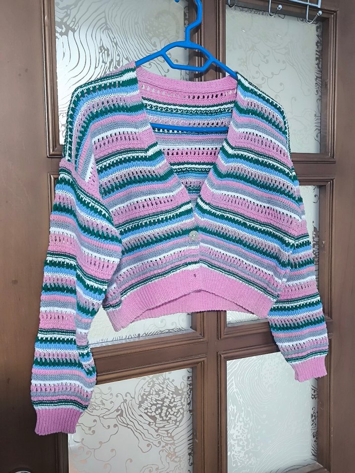 Renkli Bohem Örgü Kadın Hırka - Görsel 2