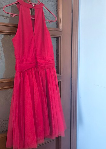 Kırmızı Askılı Midi Kadın Abiye Elbise - Görsel 7