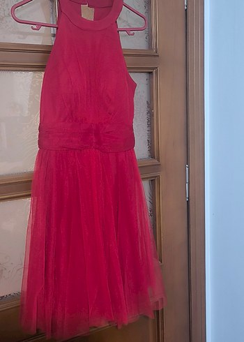 Kırmızı Askılı Midi Kadın Abiye Elbise - Görsel 6