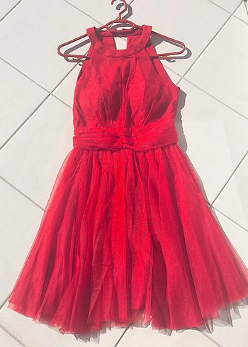 Kırmızı Askılı Midi Kadın Abiye Elbise - Görsel 2