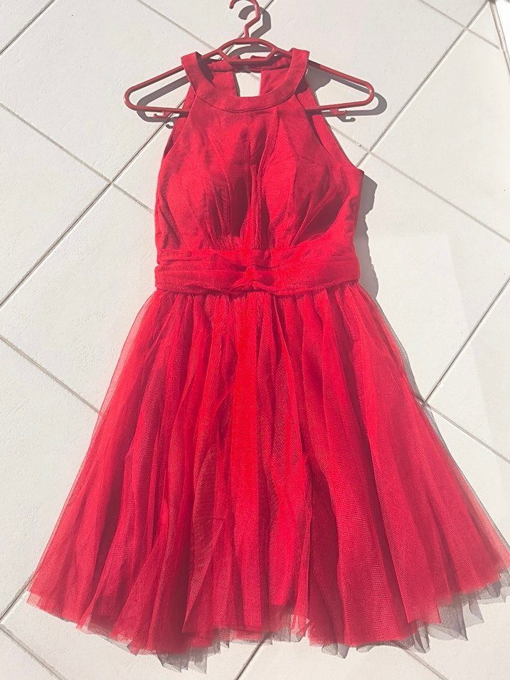 Kırmızı Askılı Midi Kadın Abiye Elbise - Görsel 2