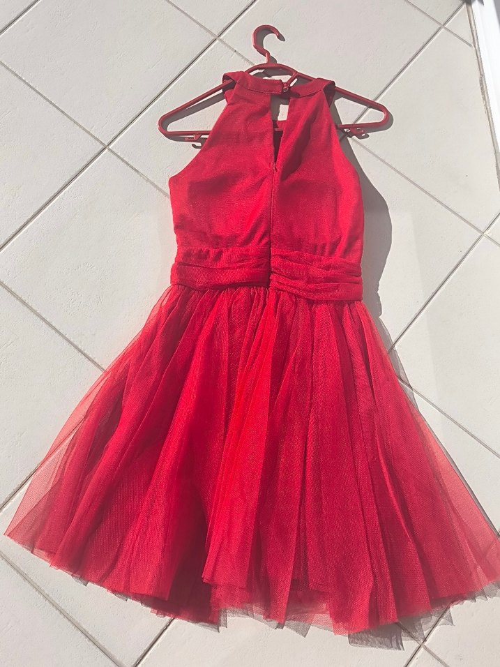 Kırmızı Askılı Midi Kadın Abiye Elbise - Görsel 4