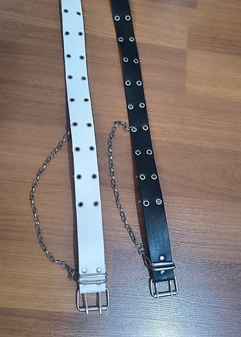 Deri Tokalı Kadın İkili Kemer beyaz-siyah - Görsel 3