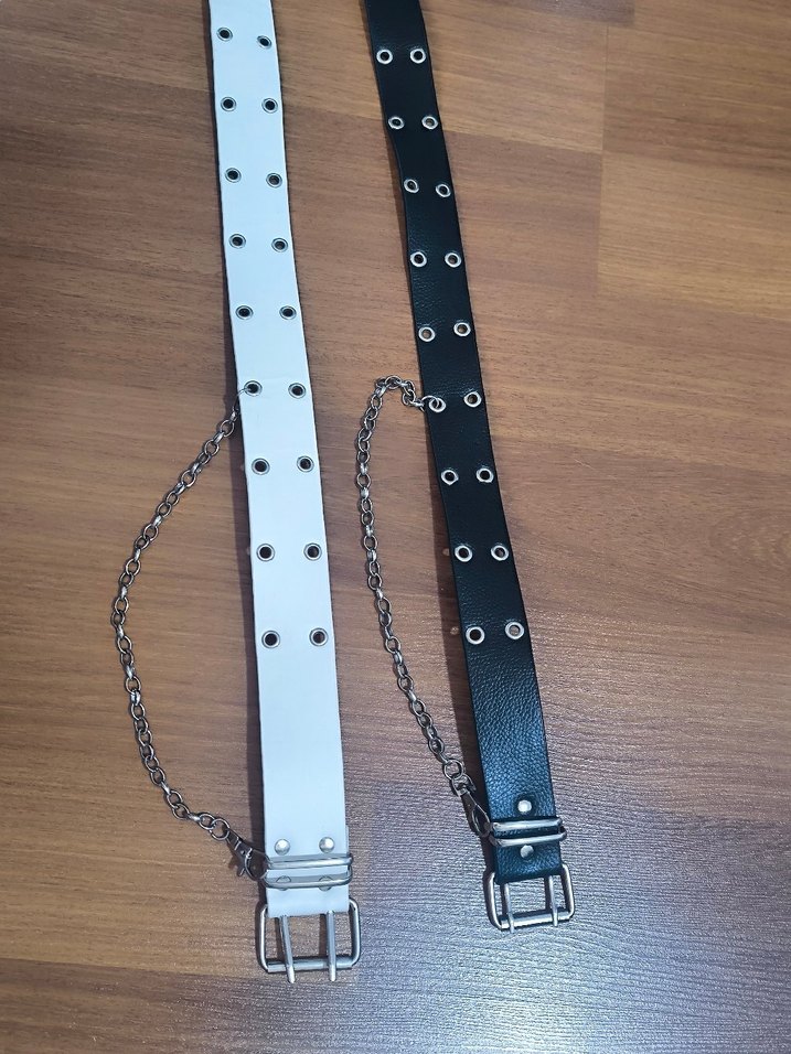 Deri Tokalı Kadın İkili Kemer beyaz-siyah - Görsel 3