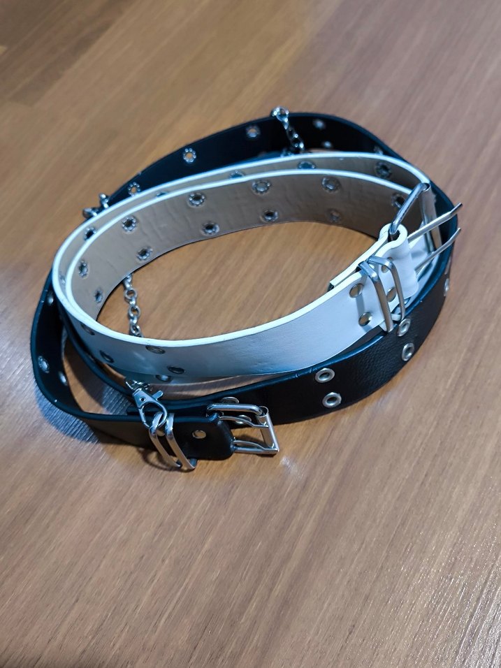 Deri Tokalı Kadın İkili Kemer beyaz-siyah - Görsel 2