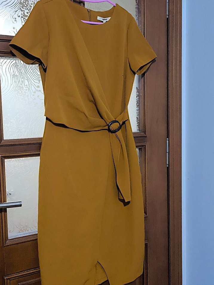 Kahverengi Kemerli Midi Kadın Elbise - Görsel 3