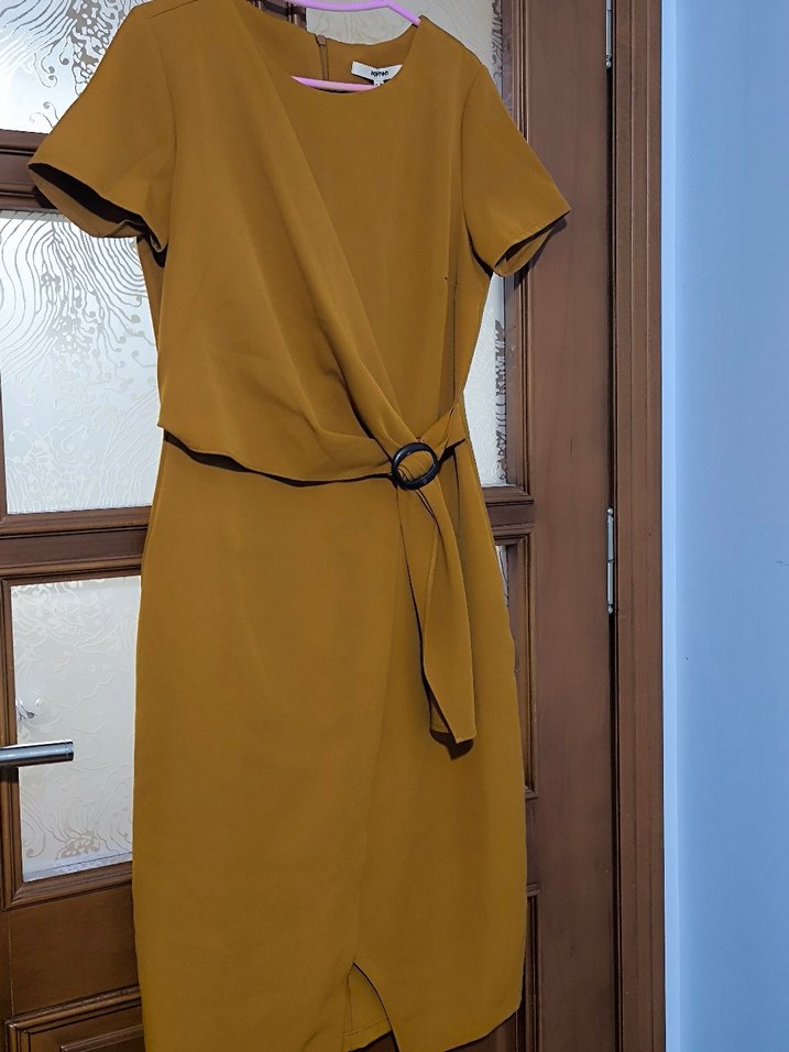 Kahverengi Kemerli Midi Kadın Elbise - Görsel 2