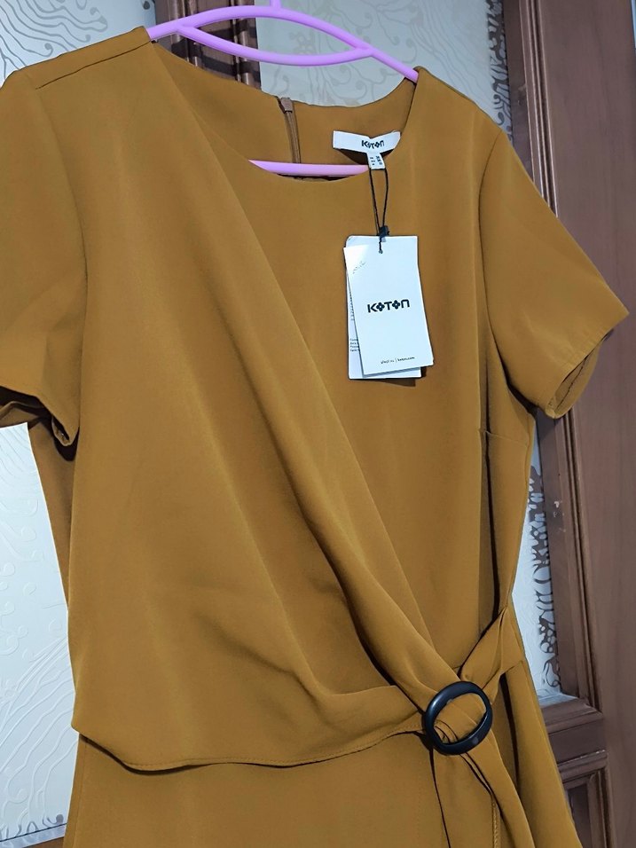 Kahverengi Kemerli Midi Kadın Elbise - Görsel 4