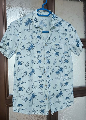 Beyaz Baskılı Kısa Kollu Erkek Çocuk Gömlek - Görsel 2