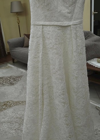 V Yaka Kolsuz Beyaz Dantel A Kesim Gelinlik - Görsel 12