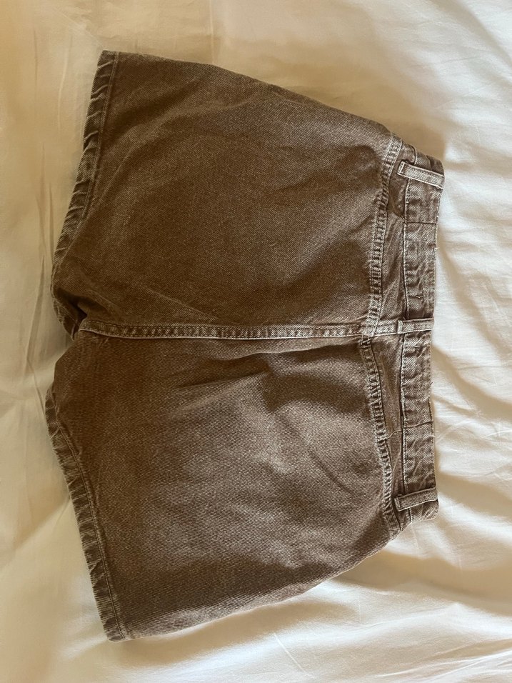 Kahverengi Mini Denim Şort Etek - Görsel 2