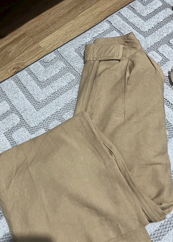 Diğer Bej Kadın Keten Pilili Rahat Pantolon