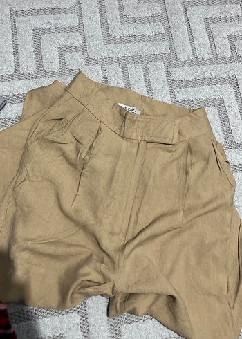 Bej Kadın Keten Pilili Rahat Pantolon
