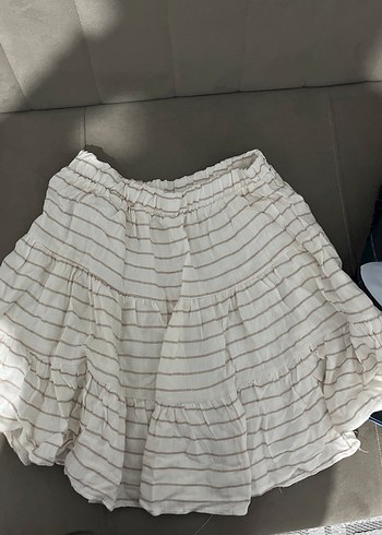 Diğer Beyaz Keten Fırfırlı Mini Etek