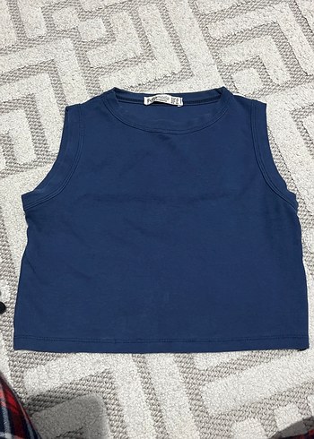 Kadın Mavi Kolsuz Mini Denim Atlet
