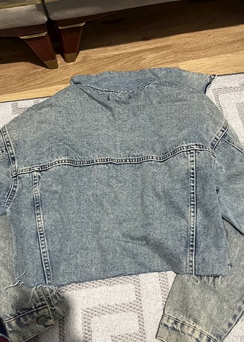 m Beden Gri Düğmeli Kadın Denim Ceket