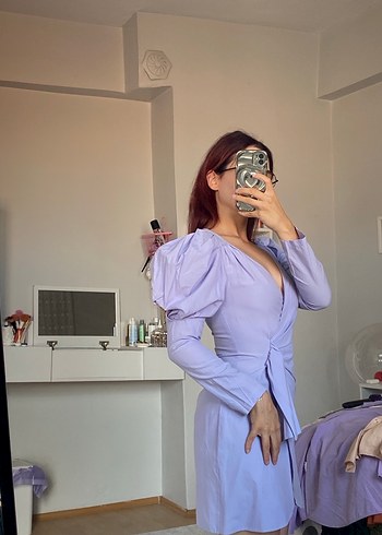 Trendyol & Milla V Yaka Mor Midi Elbise Drapeli