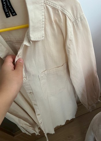 Diğer Düğmeli krem Keten Gömlek Midi Boy