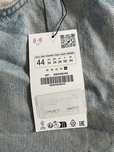 44 Beden mavi Renk Zara jean buz mavisi yeni sezon