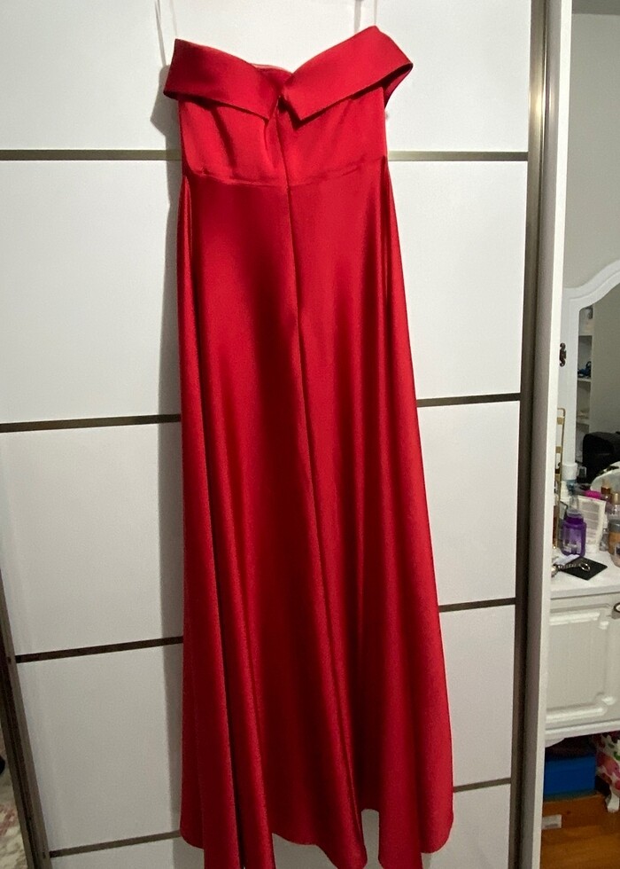 kırmızı straples tam boy abiye - Görsel 2