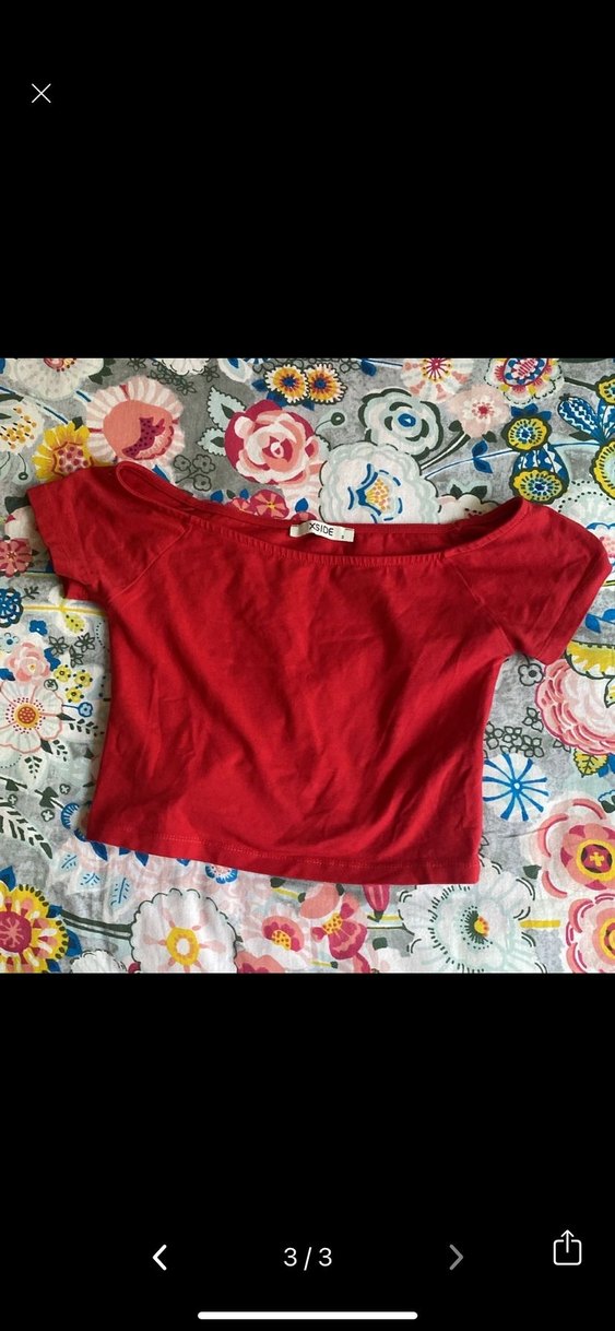 Kırmızı Kadın Crop Üst, Kayık Yaka, Kısa Kollu - Görsel 2