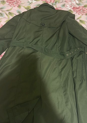 Düğmeli Yeşil Midi Kadın Trençkot - Görsel 5