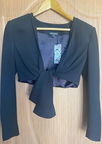 Drapeli Siyah Mini Kadın Blazer