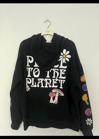 l Beden Siyah Kapüşonlu Baskılı Sweatshirt
